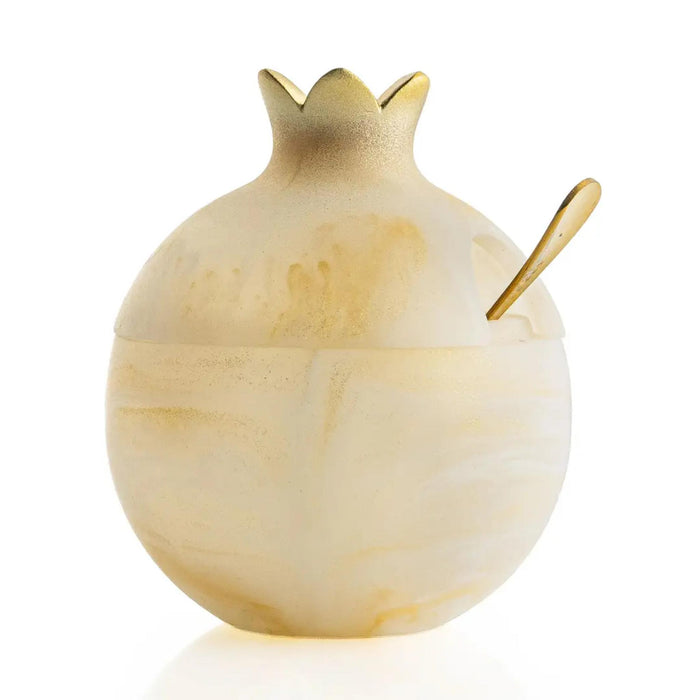 Resin Pomegranate Honey Dish and Spoon in Gold by Waterdale Collection