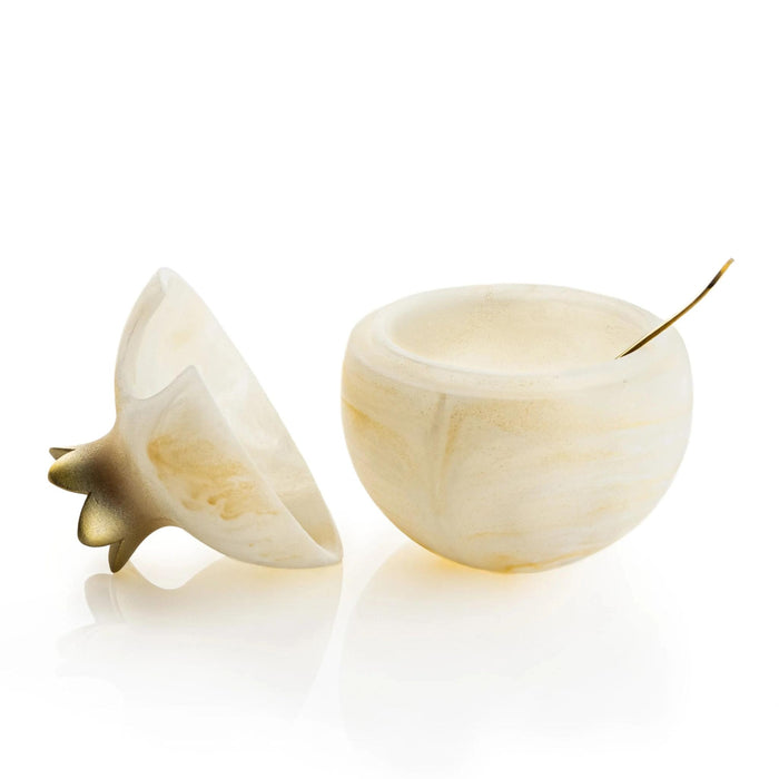 Resin Pomegranate Honey Dish and Spoon in Marble by Waterdale Collection
