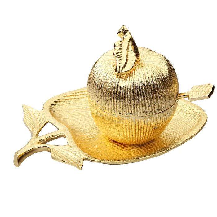 Apple Shaped Dish with removable Honey Jar in Gold