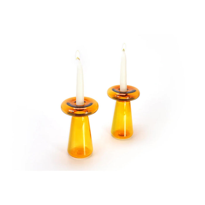 Mushroom Candlesticks in Glass in Amber/Yellow by Tchotchke