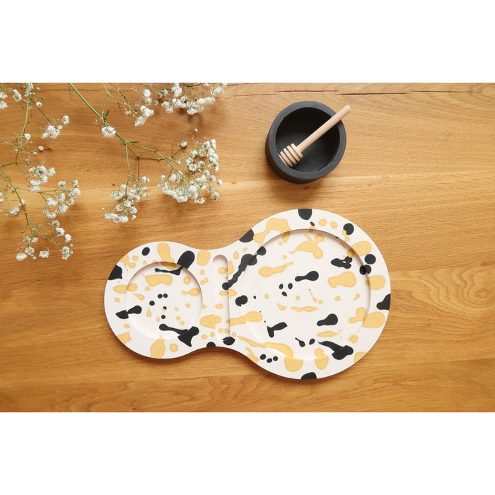 Black and Yellow Terrazzo Granite Apple Tray and Black Honey Bowl by Graciela