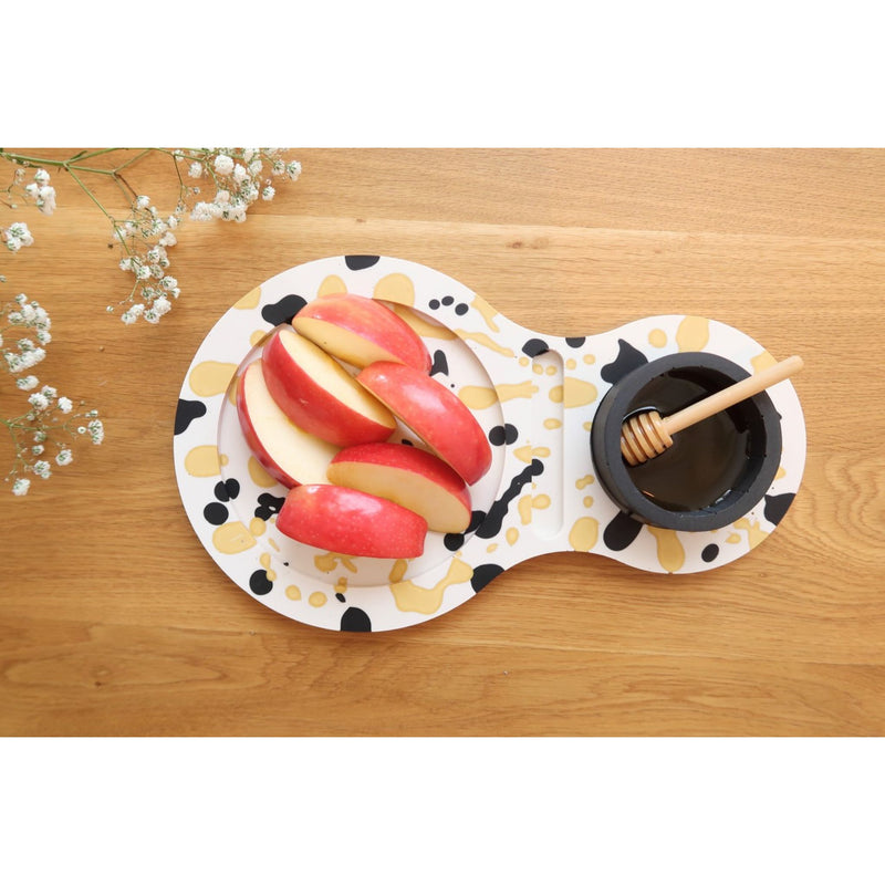 Black and Yellow Terrazzo Granite Apple Tray and Black Honey Bowl by Graciela