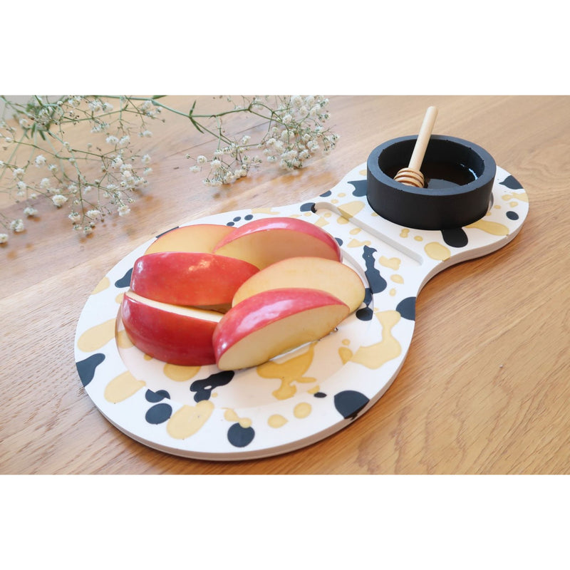 Black and Yellow Terrazzo Granite Apple Tray and Black Honey Bowl by Graciela