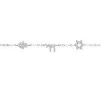 Multi Charm Star, Chai and Hamsa Bracelet in Silver with Cubic Zirconia Stones by Penny Levi