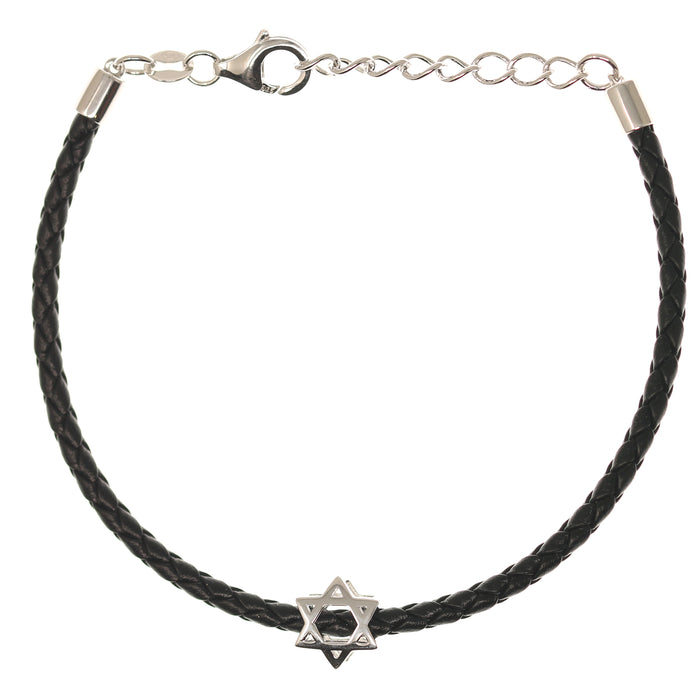 Men's Sterling Star of David Bracelet in Black Leather by Penny Levi