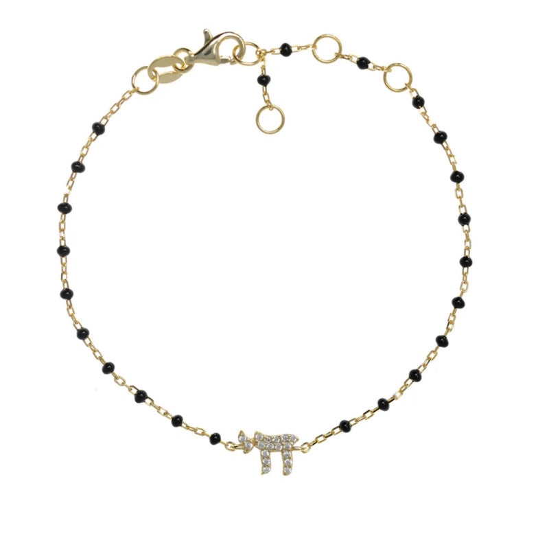 Chai 'Life' Bead and Chain Bracelet in Black and Gold by Penny Levi