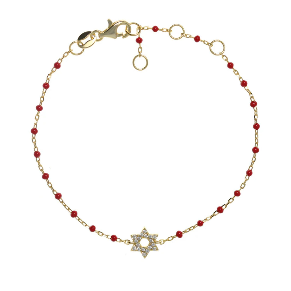 Star of David Bead and Chain Bracelet in Red and Gold by Penny Levi