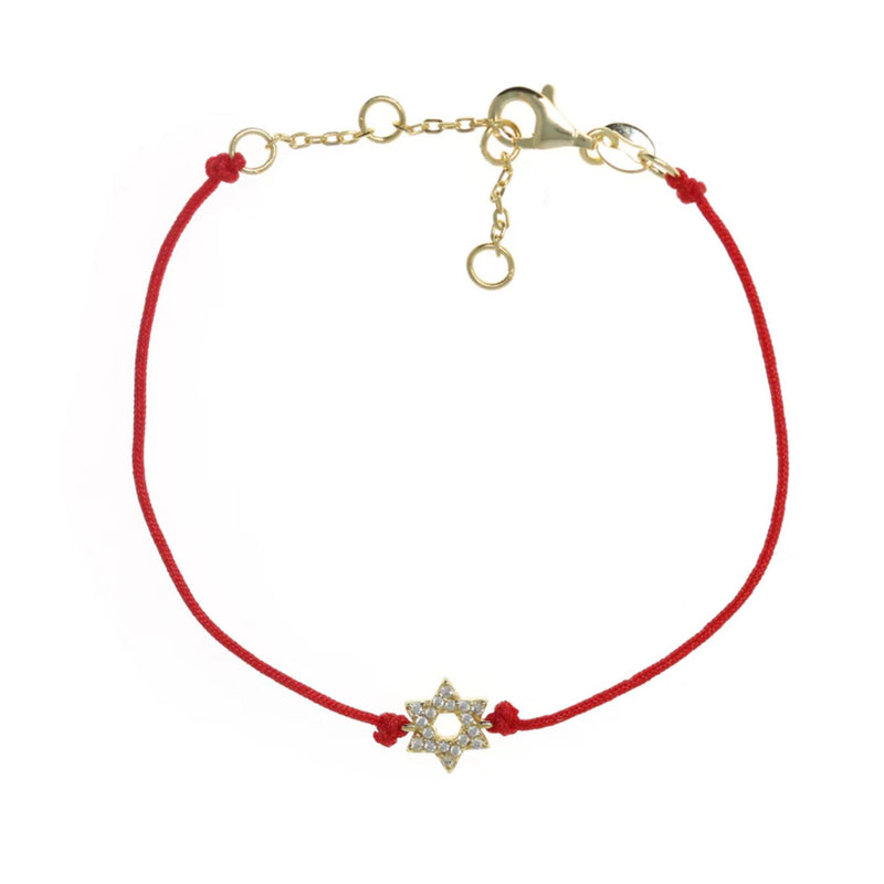 Star of David Red String Kabbalah Bracelet in Gold by Penny Levi