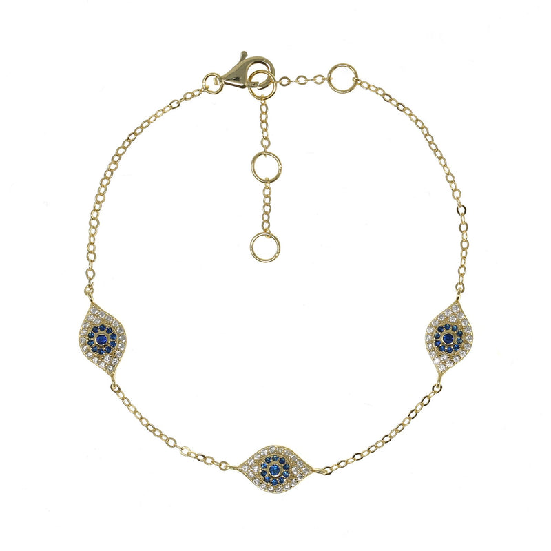 Evil Eye Charm Bracelet in Gold with Blue Stones by Penny Levi