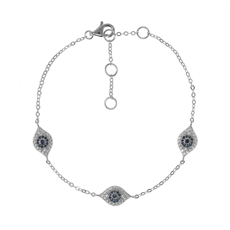 Evil Eye Charm Bracelet in Silver with Blue Stones by Penny Levi