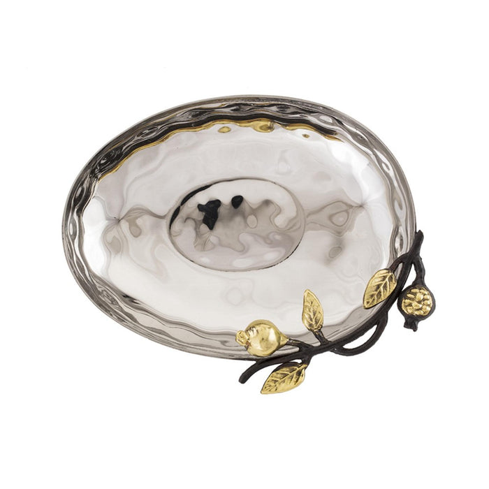 Oval Stainless Steel Bowl with Pomegranates by Yair Emanuel
