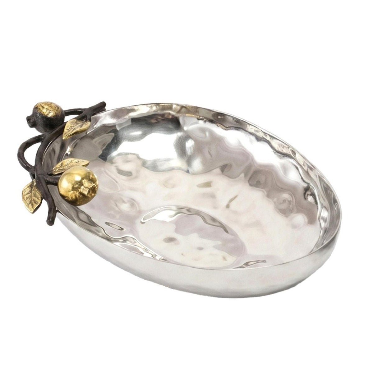 Oval Stainless Steel Bowl with Pomegranates by Yair Emanuel