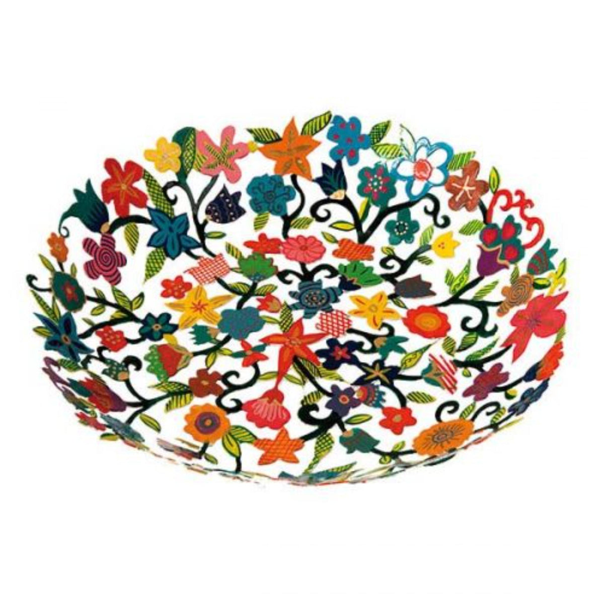 Hand Painted Laser Cut Bowl Large in Flowers by Yair Emanuel