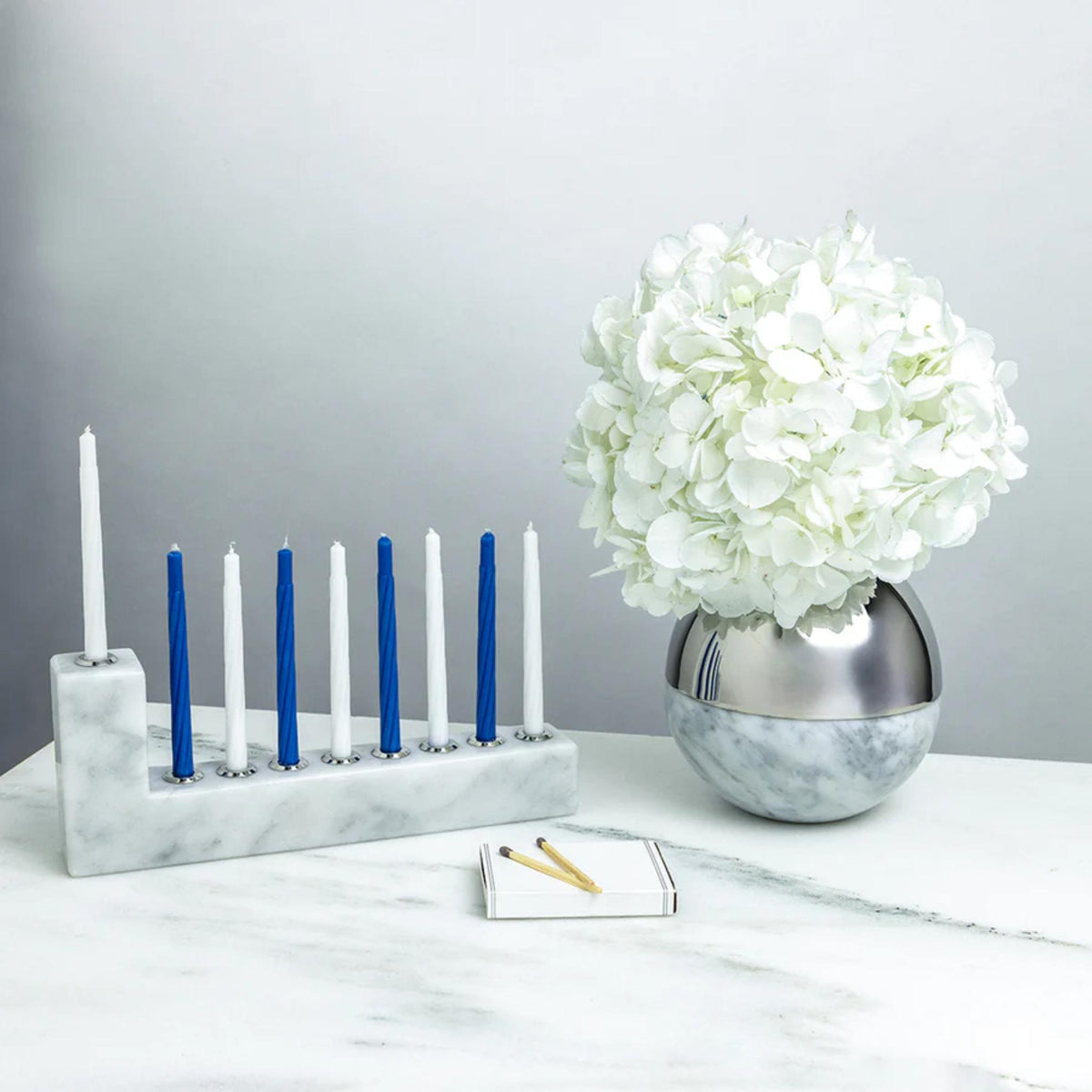 Brillante Menorah, Marble & Silver by Anna New York