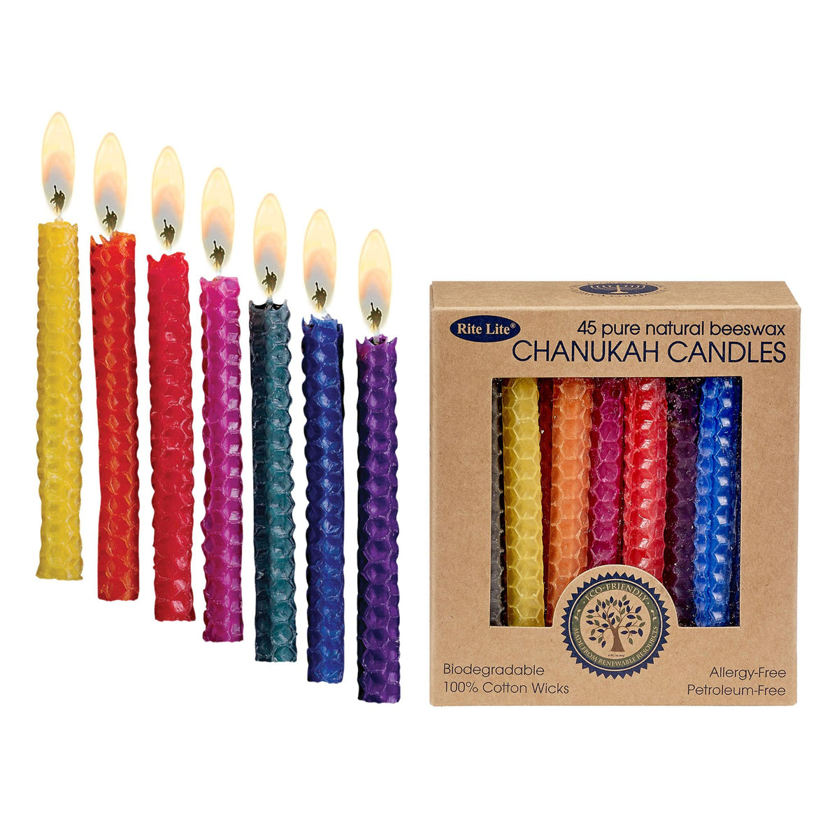 Eco-friendly, Honeycomb Beeswax Chanukah Candles, Assorted Colours Set of 45