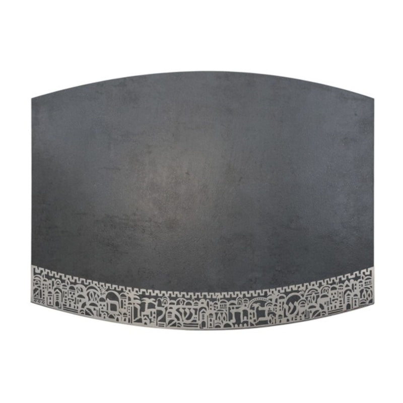 Challah Board in Grey Porcelain with Metal Cutout Jeruslalem design by Yair Emanuel