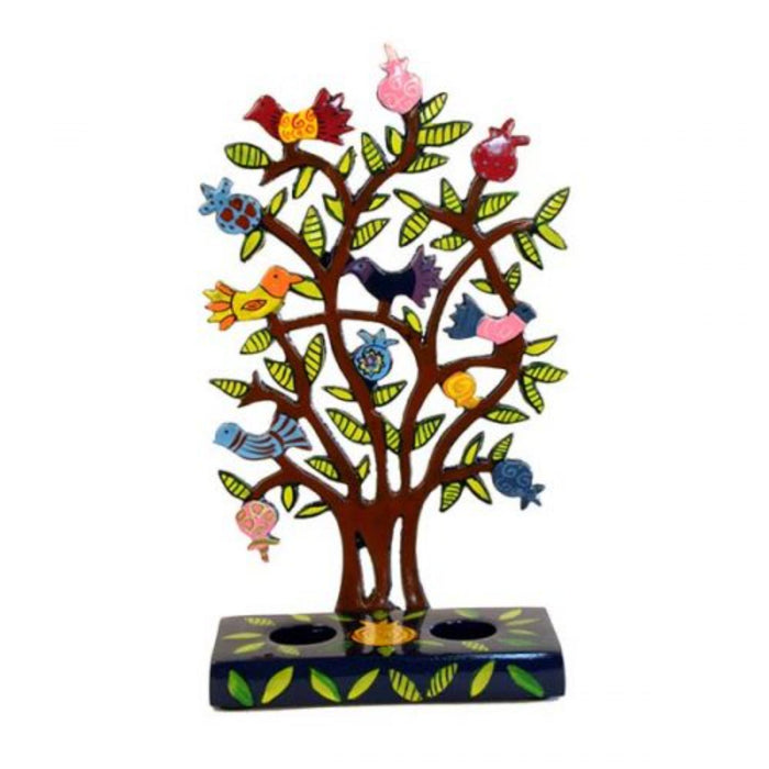 Birds & Pomegranates in Tree Shabbat Candlesticks by Yair Emanuel