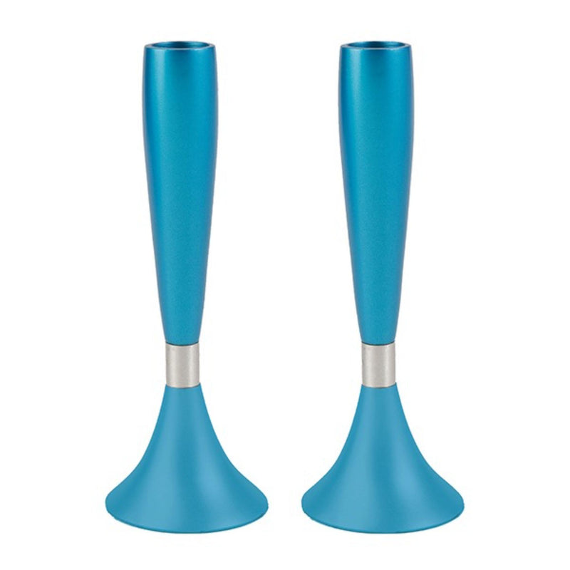 Anodised Aluminium Shabbat Candlesticks Turquoise by Yair Emanuel