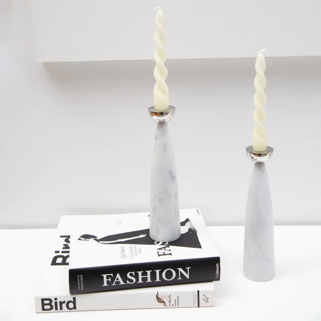 Coluna Candle Holders in Marble and Silver by Anna New York