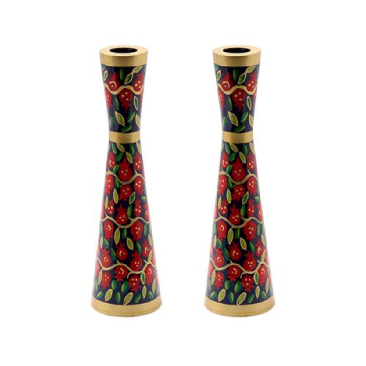 Hand Painted Pomegranates Mutli Coloured Shabbat Candlestick by Yair Emanuel