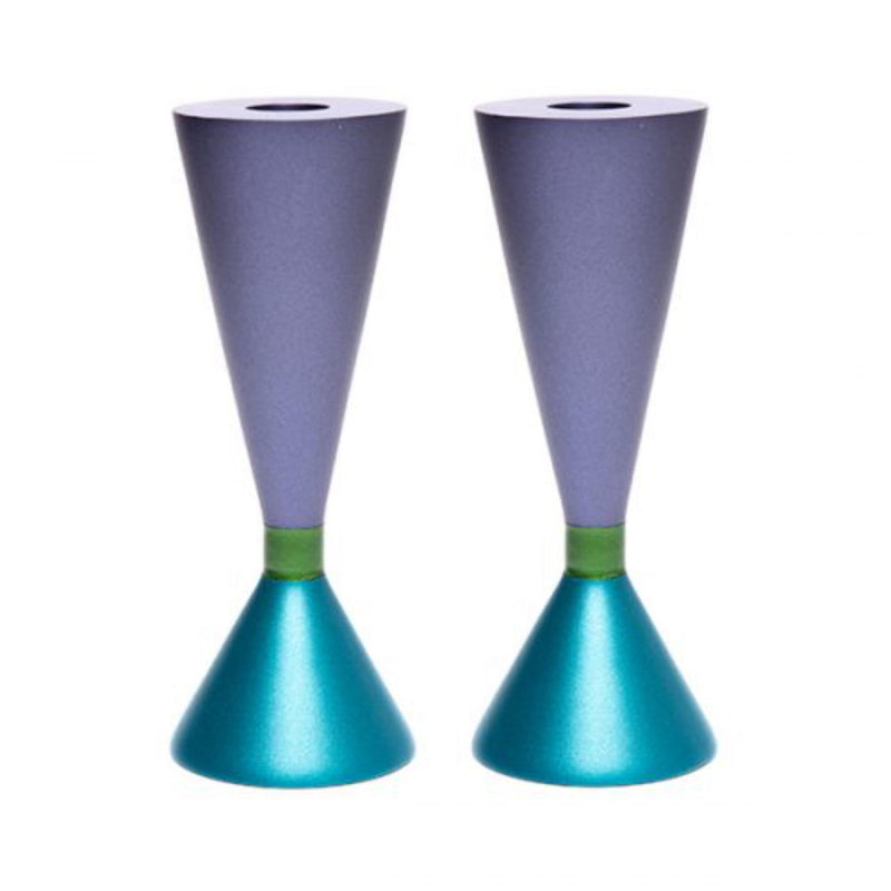 Double Sided Shabbat Candlesticks in Turquoise and Purple by Yair Emanuel