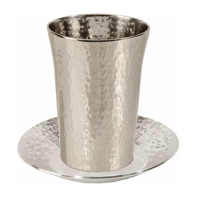 Straight Hammered Kiddush Cup with matching Plate by Yair Emanuel