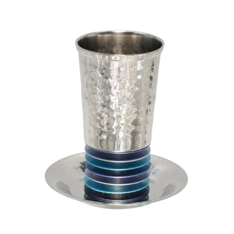 Kiddush Cup and Matching Plate with Blue Discs by Yair Emanuel