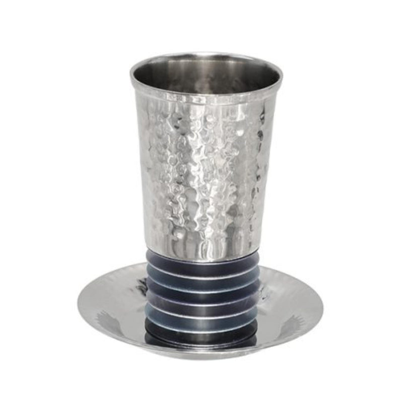 Kiddush Cup and Matching Plate with Grey Discs by Yair Emanuel