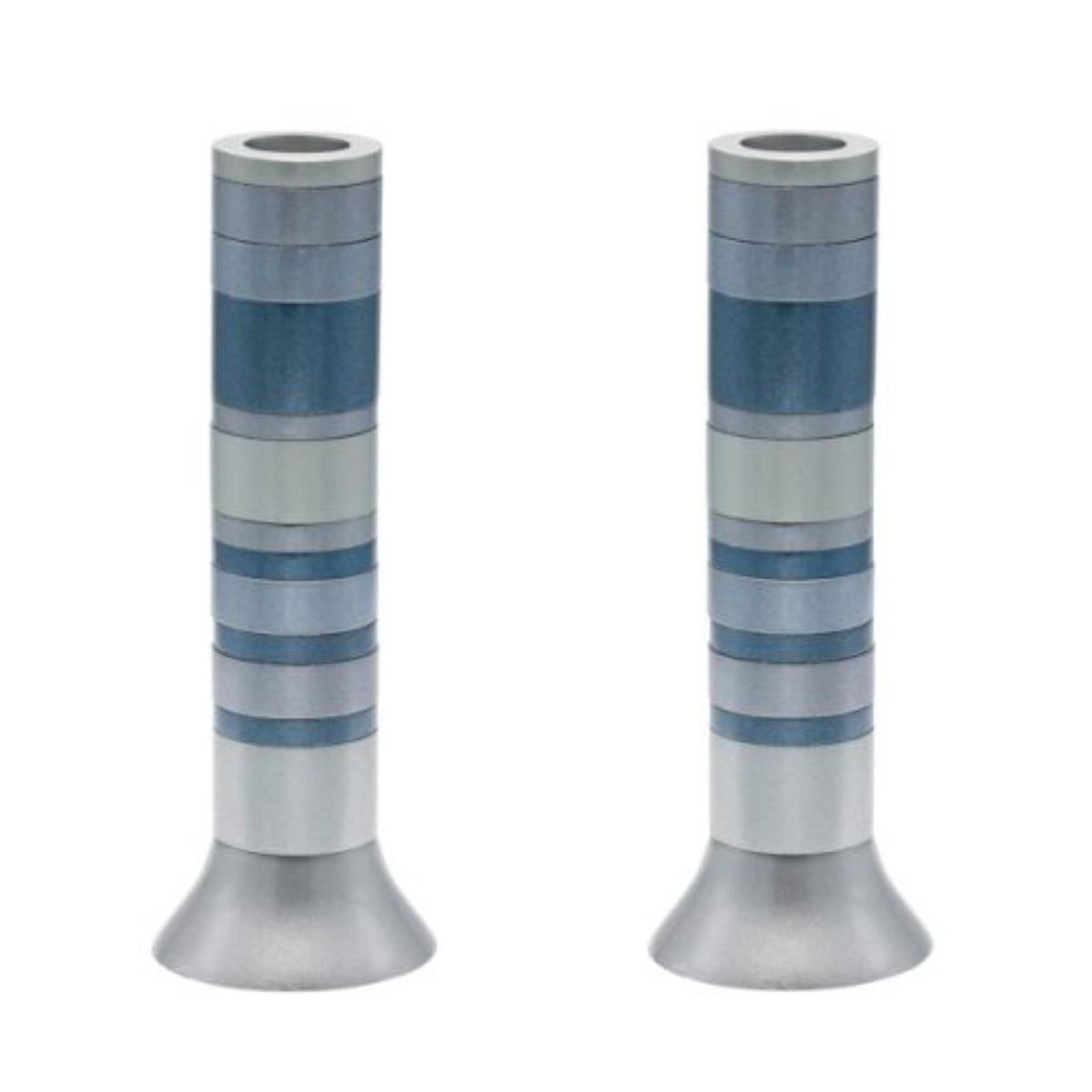 Grey and Silver Rings Shabbat Candlesticks by Yair Emanuel