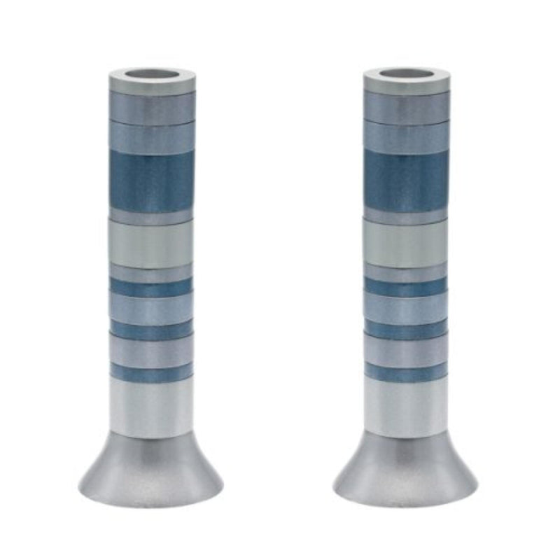 Grey and Silver Rings Shabbat Candlesticks by Yair Emanuel