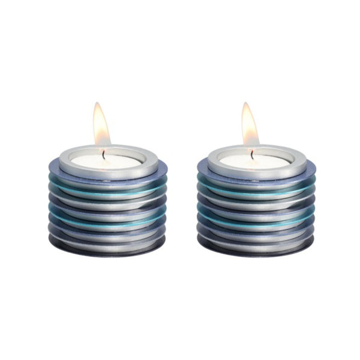 Travel Discs Shabbat Candlesticks in Blues by Yair Emanuel