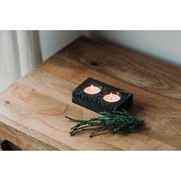 Shabbat Shalom Candleholders in Black by Or'el