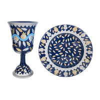 Pomegranate Kiddush Cup and Plate in Blues by Yair Emanuel