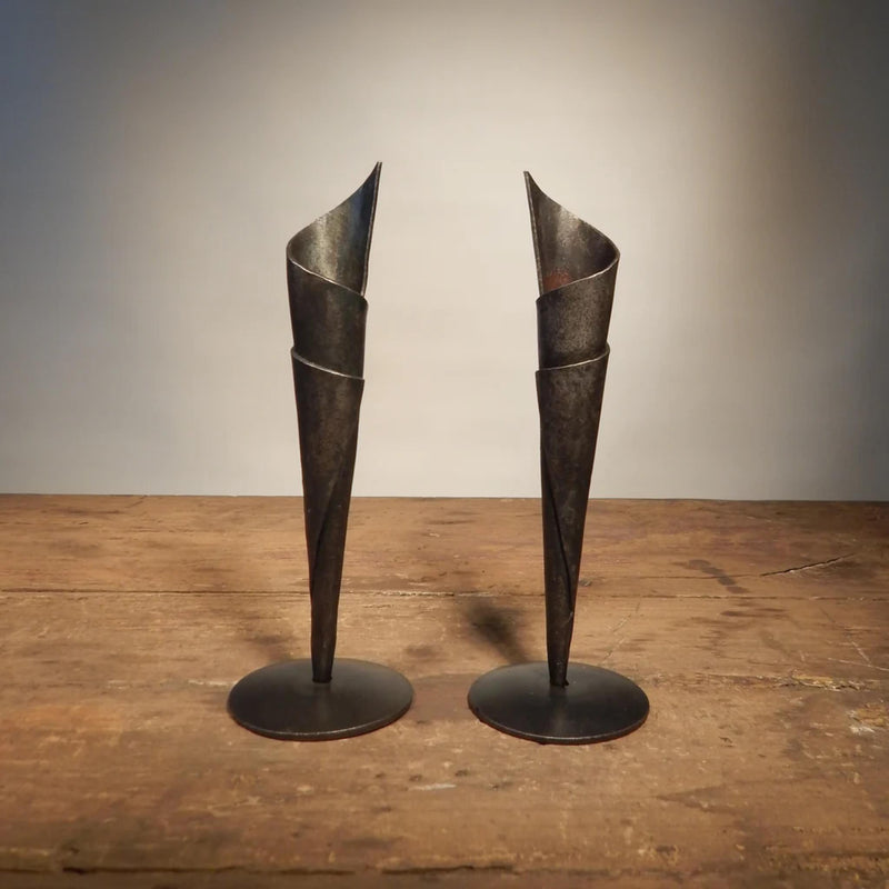 Cone Shabbat Candlesticks in Ironwork by Steven Bronstein