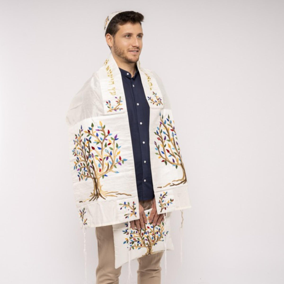 Magen David Small Tallit with Matching Bag/Kippah in Multi Coloured Stripe by Yair Emanuel (Copy)