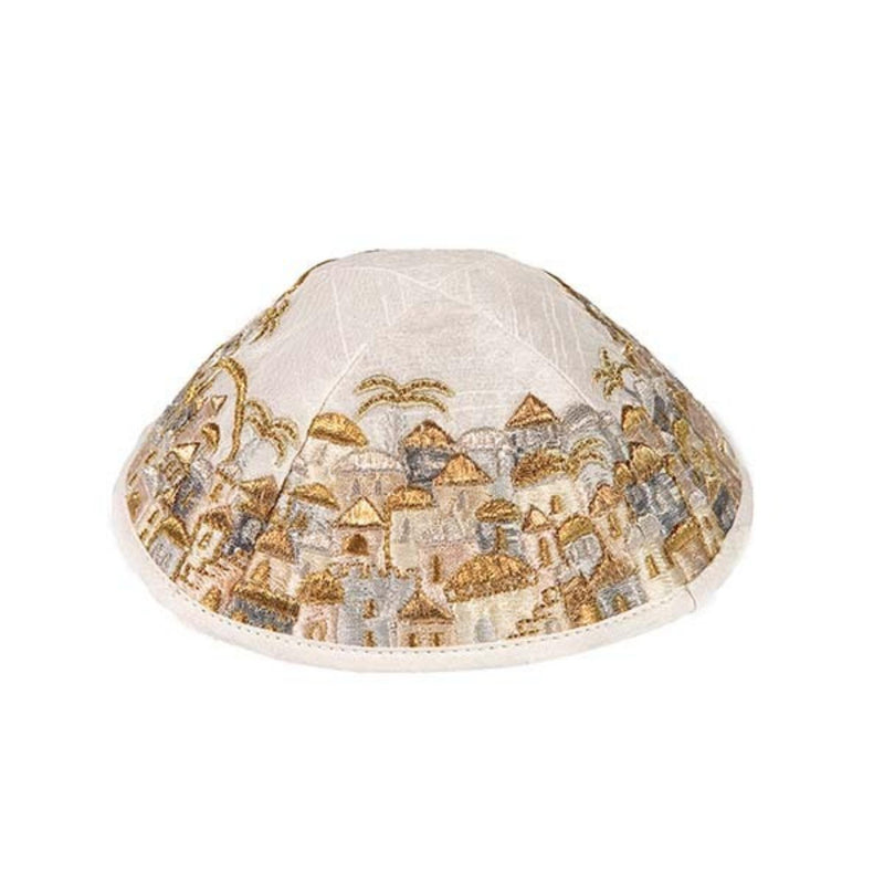 Walls Of Jerusalem in Gold and Silver Talit Medium with Matching Bag/Kippah Yair Emanuel