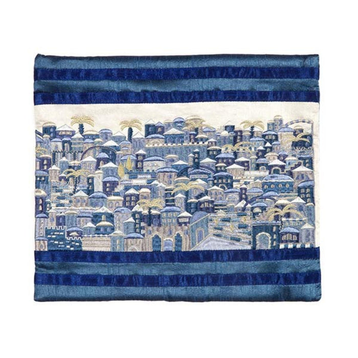 Walls Of Jerusalem in Blue and Silver Talit Medium with Matching Bag/Kippah Yair Emanuel