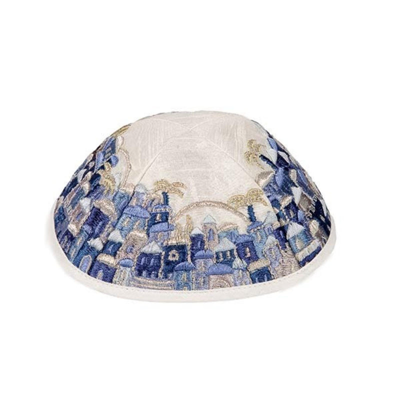 Walls Of Jerusalem in Blue and Silver Talit Medium with Matching Bag/Kippah Yair Emanuel