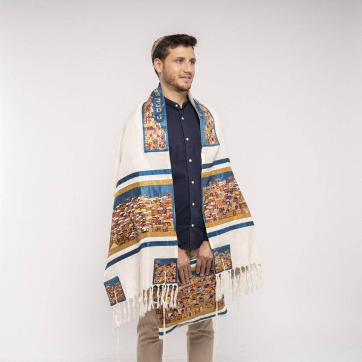 Walls Of Jerusalem in Multi Colour Talit Medium with Matching Bag/Kippah Yair Emanuel
