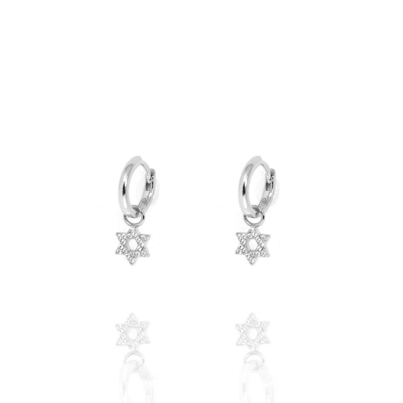 Huggie Earrings with Hanging Star of David in Silver by Penny Levi