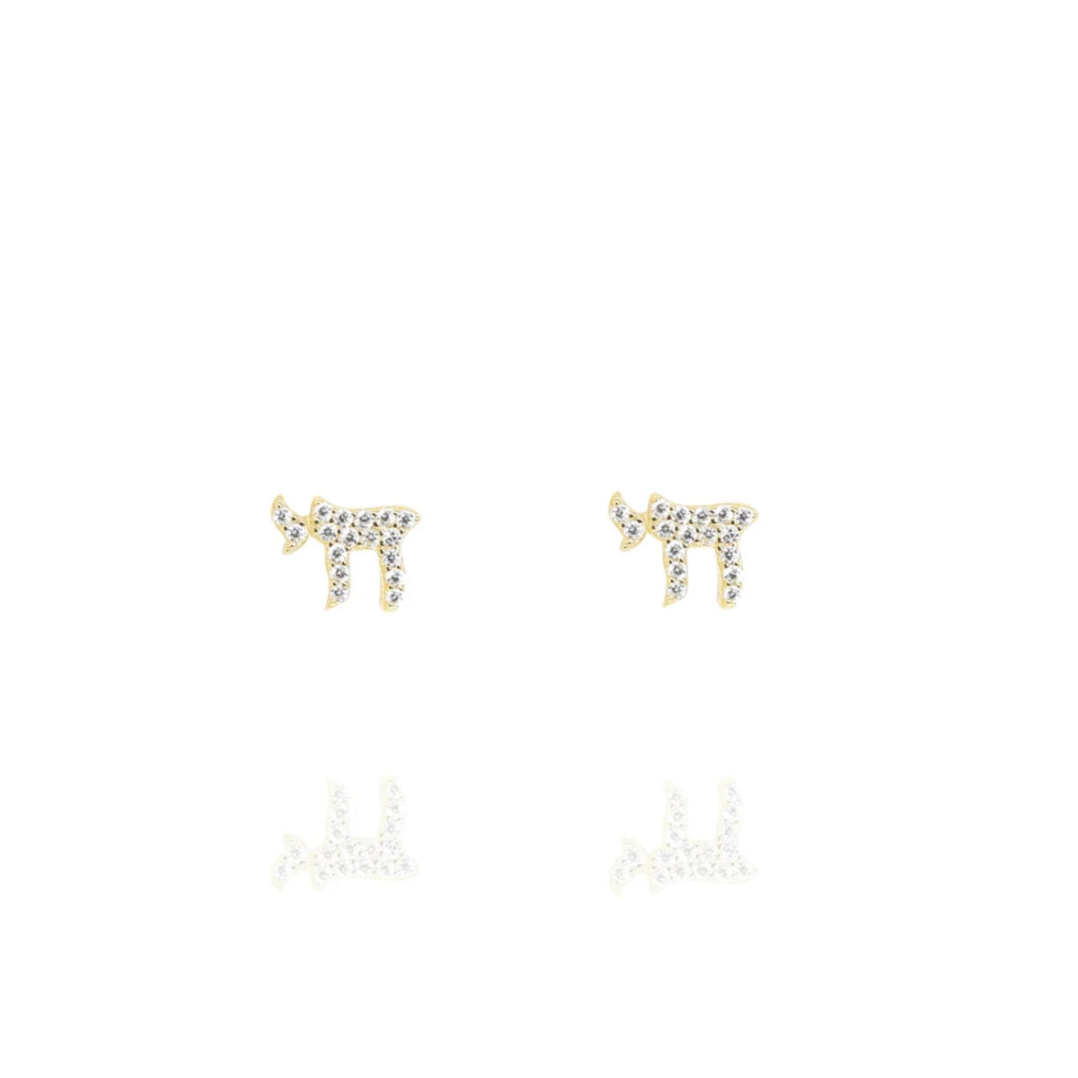 Chai Earrings in Gold with Cubic Zirconia Stones by Penny Levi