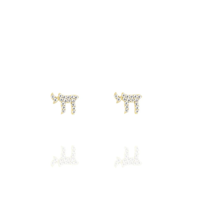 Chai Earrings in Gold with Cubic Zirconia Stones by Penny Levi