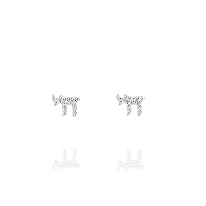 Chai Earrings in Sterling Silver with Cubic Zirconia Stones by Penny Levi