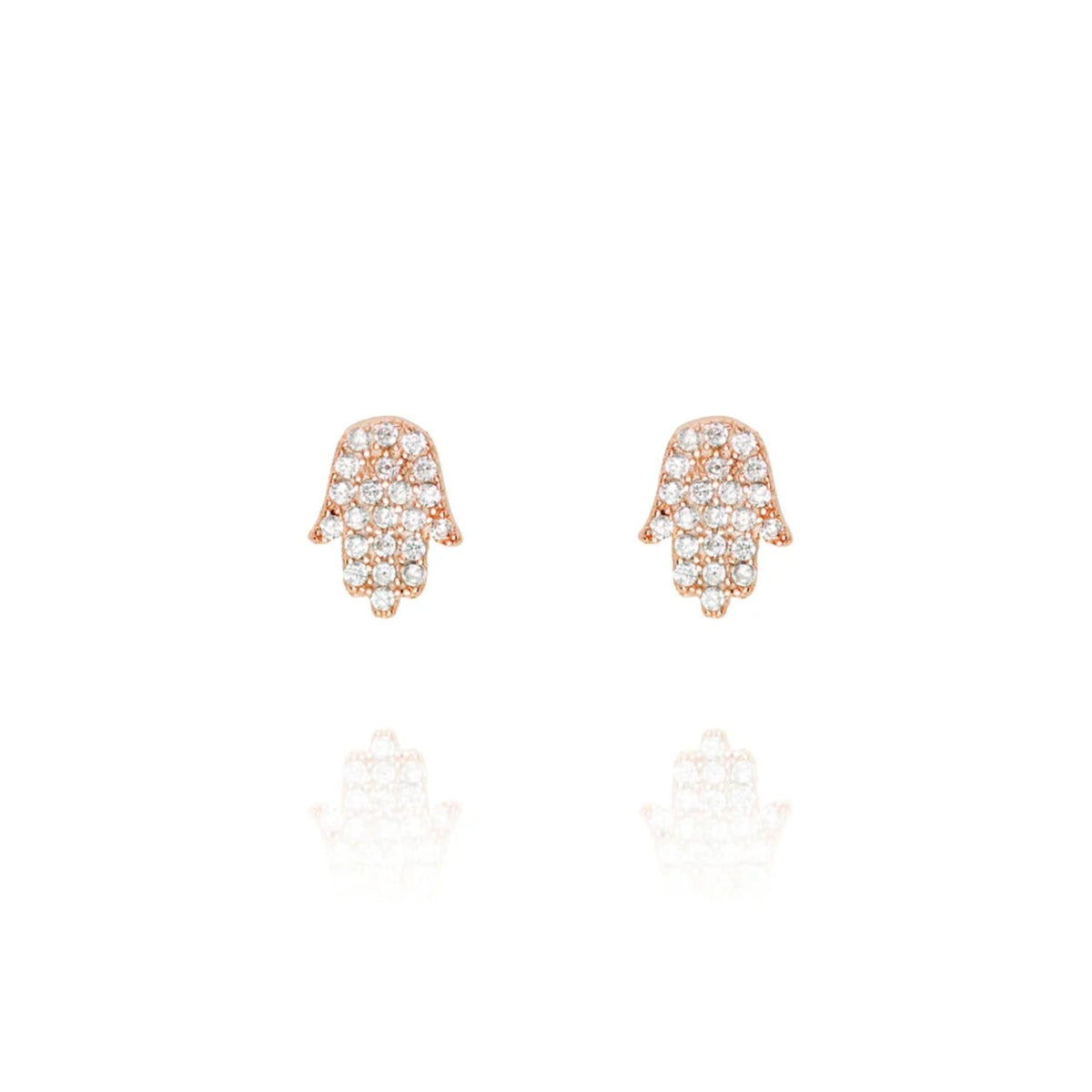 Hamsa Earrings in Rose Gold with Cubic Zirconia Stones by Penny Levi
