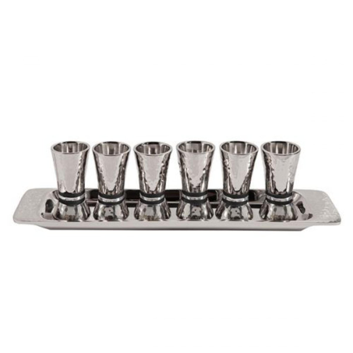 Hammered Kiddush Small Cup with Black Rings Set of 6 by Yair Emanuel