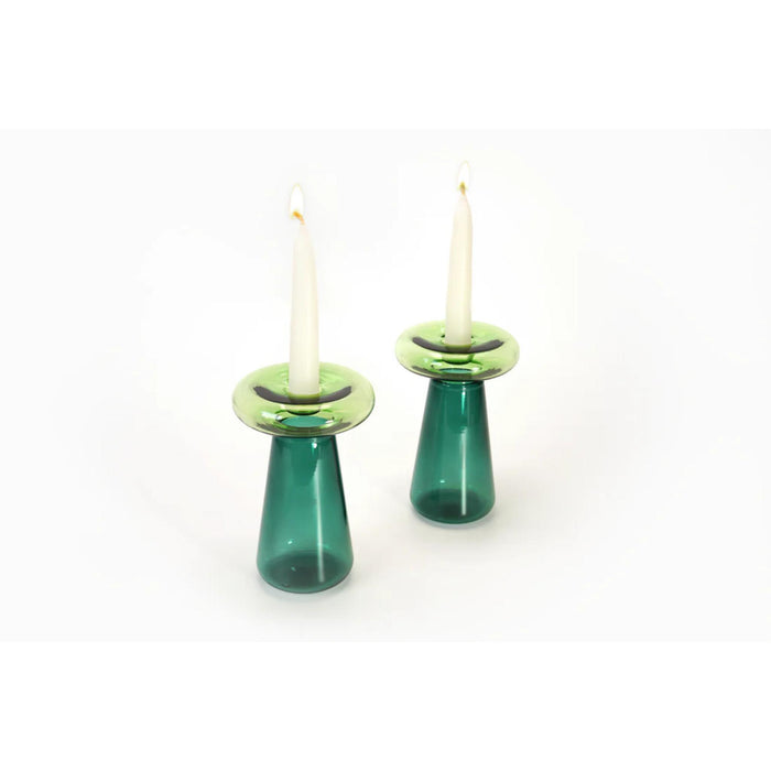 Mushroom Candlesticks in Glass in Emerald/Grass by Tchotchke