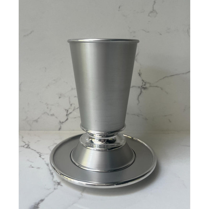 Modern Kiddush Cup and Plate in Silver by Nadav Art