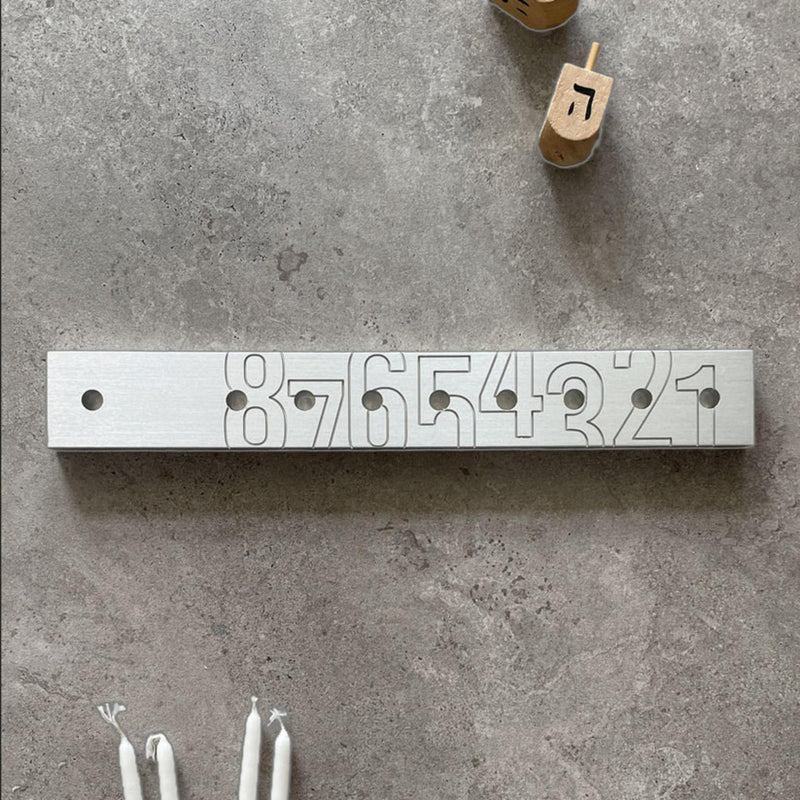 'Numbers' Chanukiah in Silver Aluminium by Kariniti