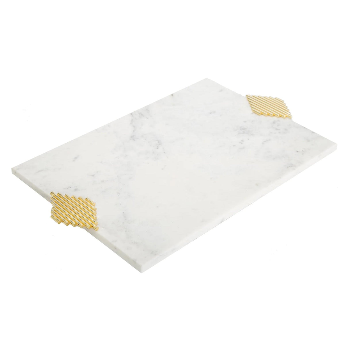 Art Deco Style Marble Challah Tray with Gold Symmetrical Design