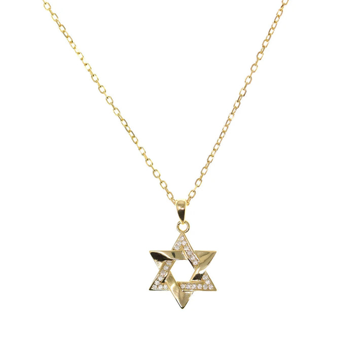 Star of David Pendant Necklace in Gold with half CZ Stones and half Silver by Penny Levi